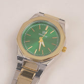 Two Tone Women's Silver Chain Wrist Watch With Green Dial